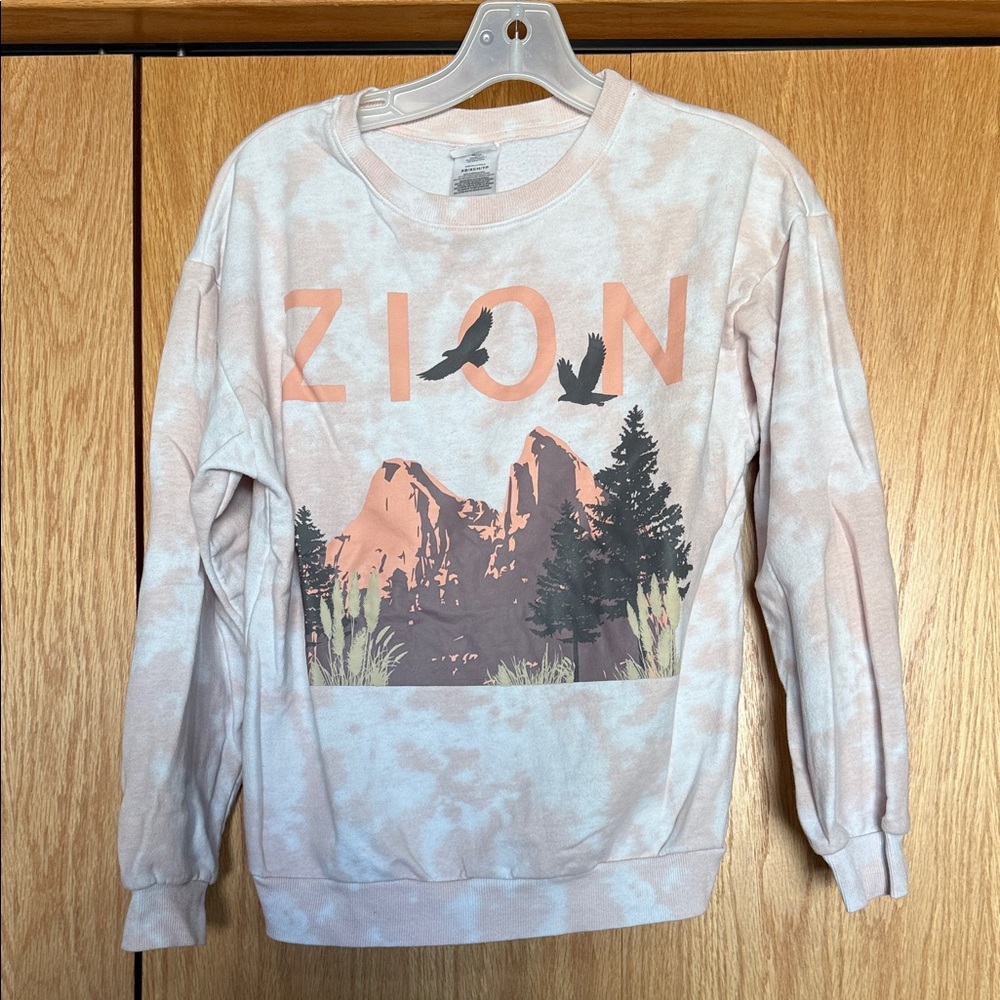 XS Pink Tie Dye Zion Nature Graphic Sweatshirt